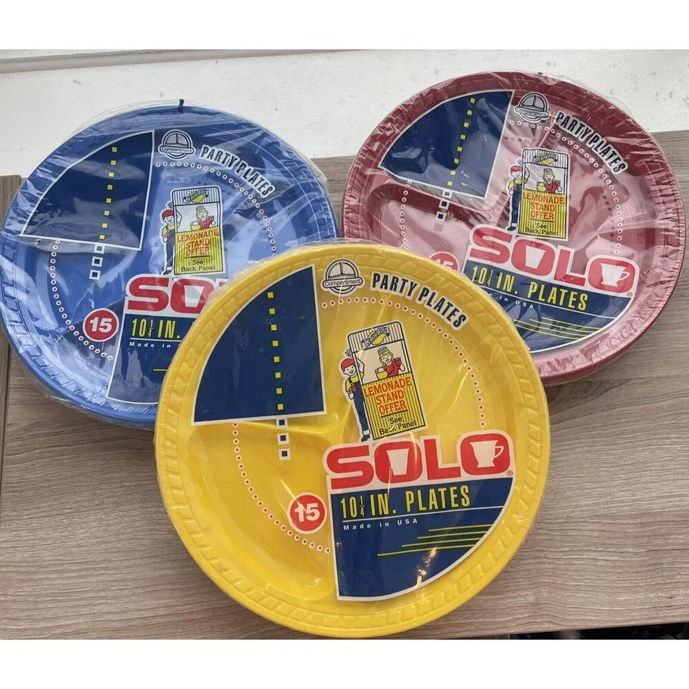 Solo Party Plates 3 Compartments Sealed 10 1/4 Inch 15 Plates Set Of 3